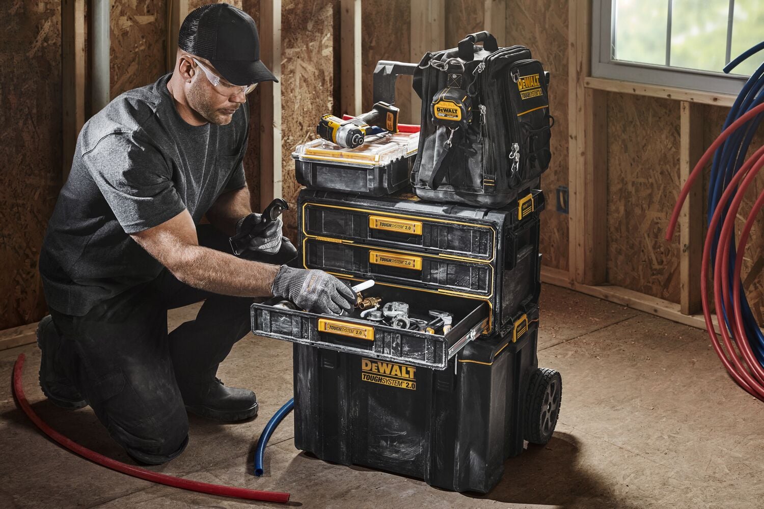 DEWALT TOUGHSYSTEM 2.0 3-Drawer Toolbox connects to other TOUGHSYSTEM 2.0 products