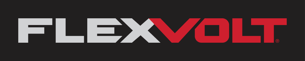 La imagen muestra el logotipo de FLEXVOLT con la palabra 'FLEX' en blanco y 'VOLT' en rojo, ambas sobre un fondo rectangular negro.