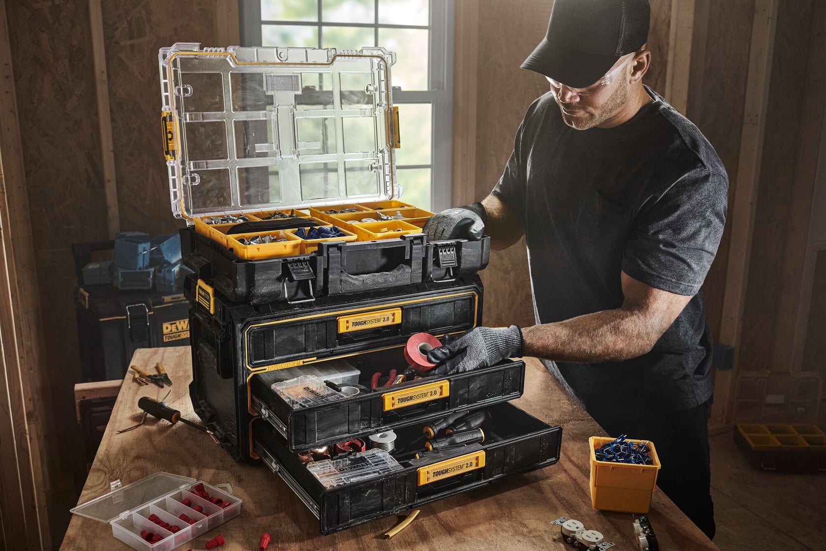 DEWALT TOUGHSYSTEM 2.0 3-Drawer Toolbox works with connecting TOUGHSYSTEM 2.0 products